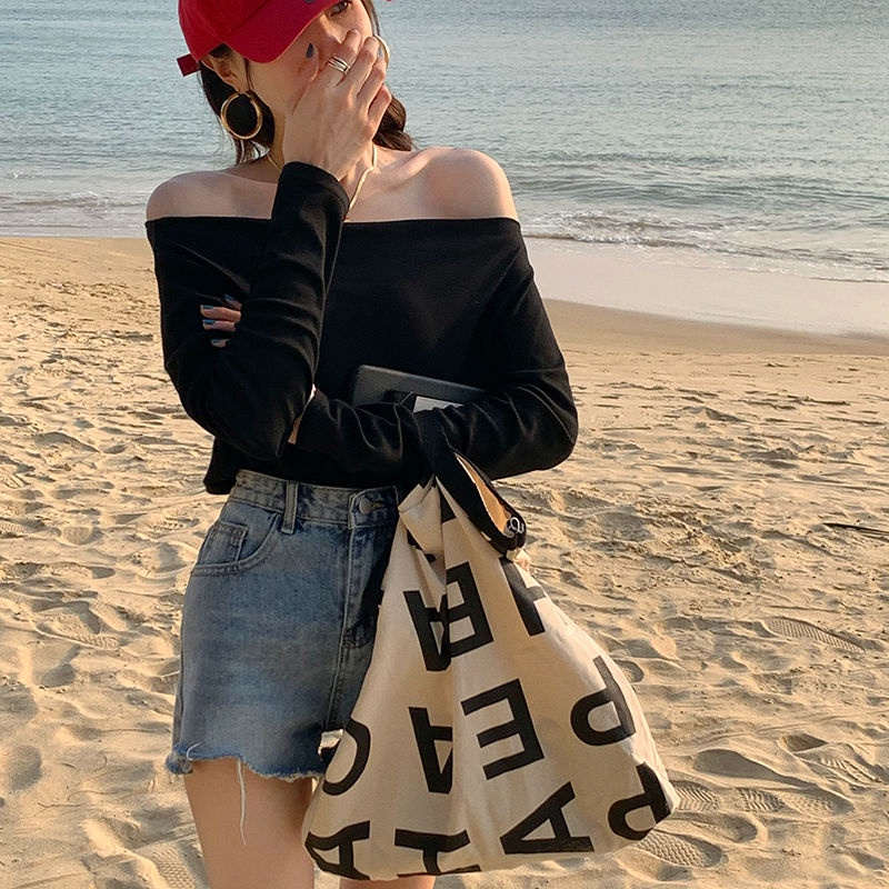 Áo thun COZOK tay dài trễ vai dáng rộng thời trang quyến rũ cho nữ