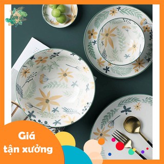Bát đĩa lẻ họa tiết hoa lá xanh lá - VS461