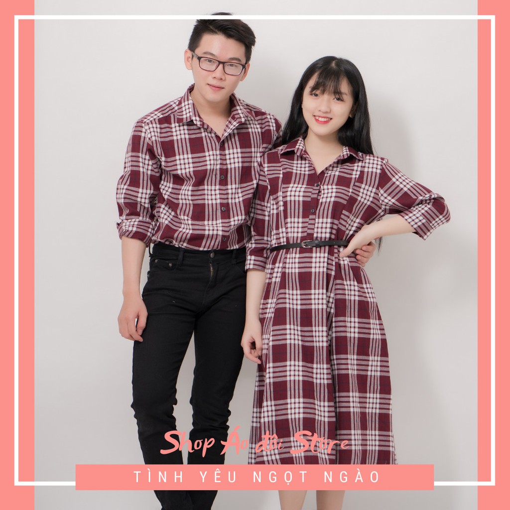 Bộ áo váy sơ mi cặp cao cấp, đồ đôi nam nữ dễ thương, chất đẹp để chụp hình cưới, đi du lịch