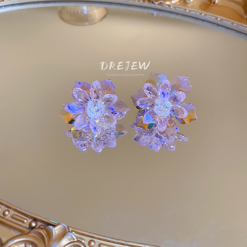 DREJEW Khuyên tai mạ bạc hình hoa đính đá nhiều màu sắc phong cách Hàn Quốc thời trang cho nữ
