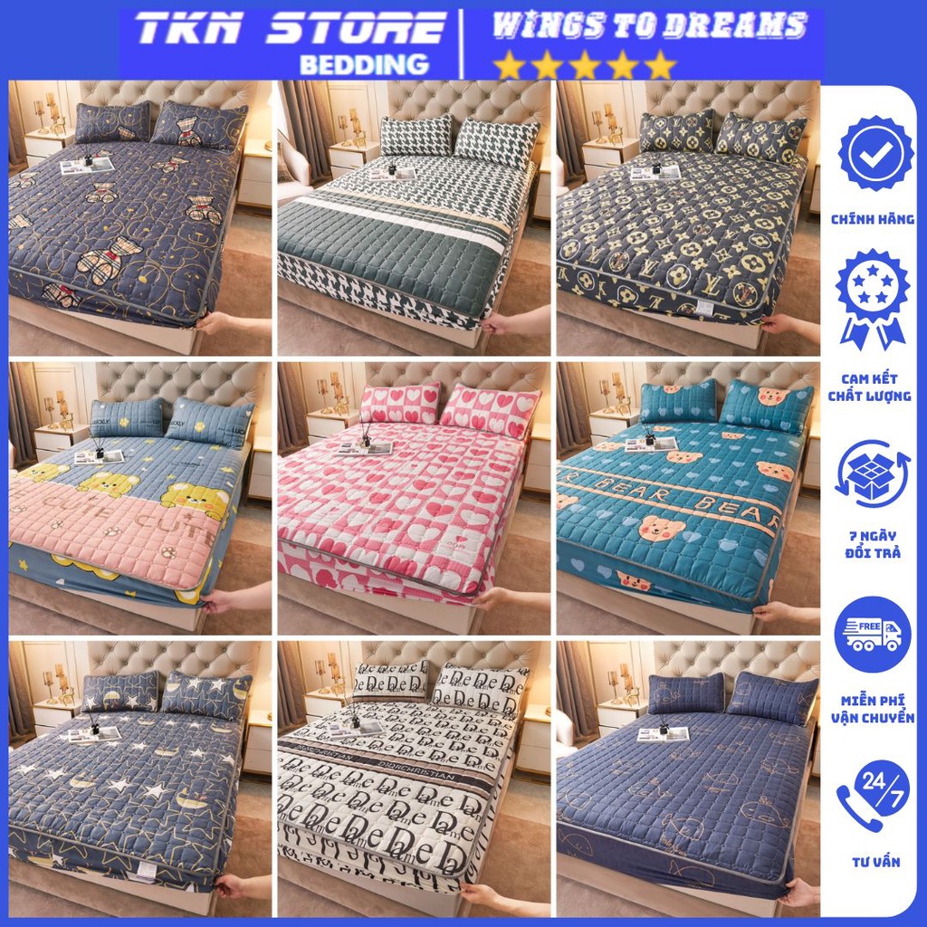 Thảm Cotton Bọc Đệm Mẫu Mới 2022 , Ga Giường Vỏ Gối Cotton Trần Bông 3 Lớp Chống Thấm Tiện Lợi