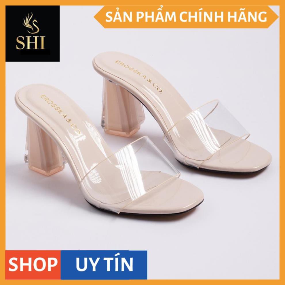 Dép mule cao gót quai trong Erosska thời trang mũi vuông gót trong cao 9cm màu nude _ EM040 | BigBuy360 - bigbuy360.vn