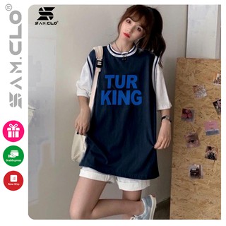 Áo thun tay lỡ nữ SAM CLO thể thao freesize phông form rộng Unisex, mặc lớp, nhóm, cặp in chữ TURKING phối kiểu bóng rổ