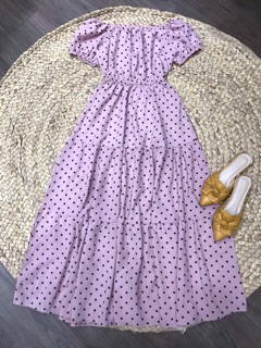 Đầm maxi trễ vai chấm bi