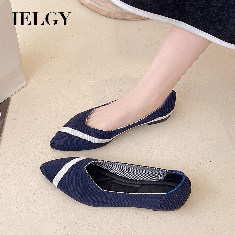 IELGY Giày Búp Bê Dệt Đế Mềm Họa Tiết Hoa Thời Trang Cho Nữ