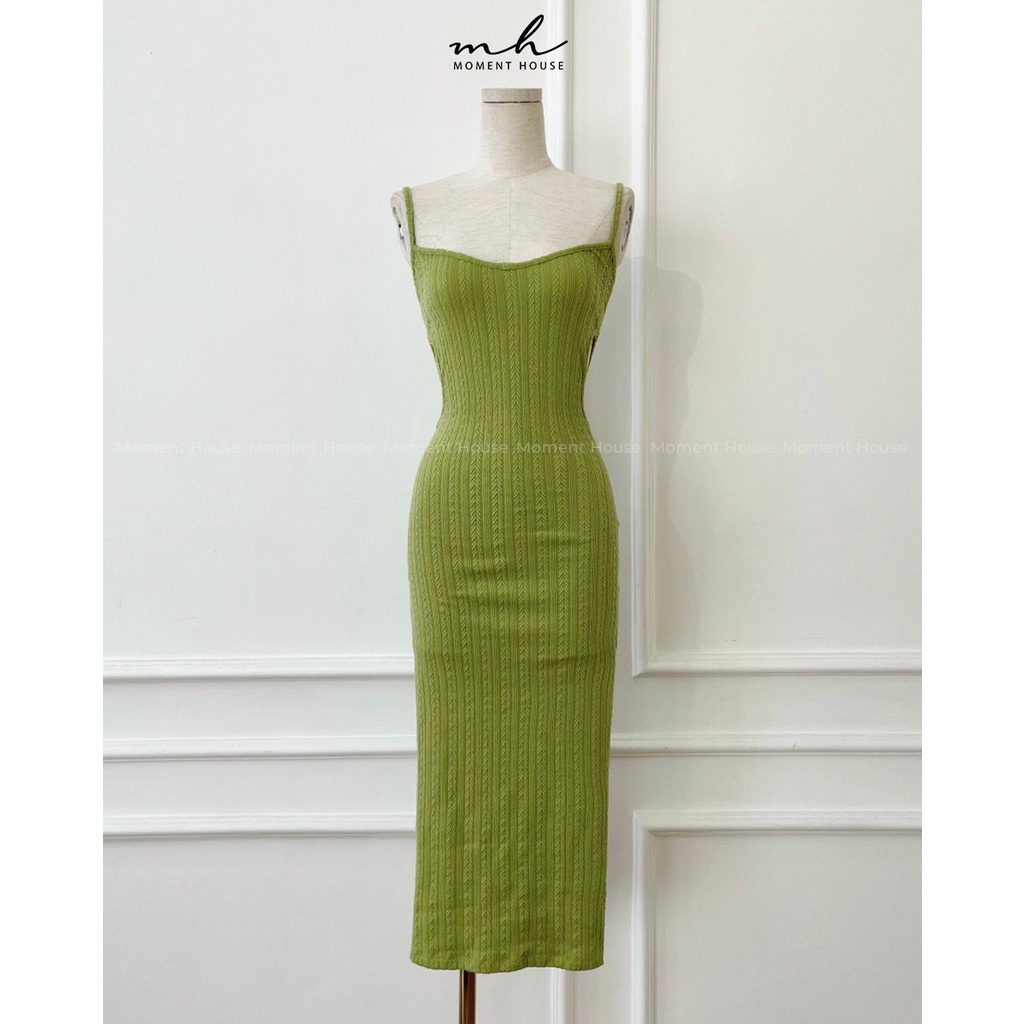 Đầm body 2 dây cut out eo, len sợi nổi co giãn, size S M hàng sẵn hàng thiết kế xịn sò