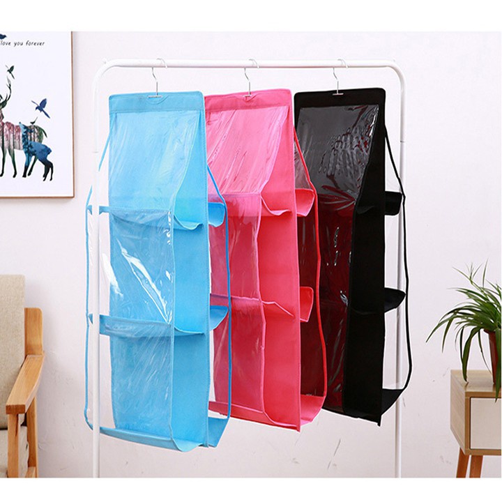 Túi Vải 6 Ngăn Có Móc Treo Giúp Bảo Quản Túi Xách Giầy Dép Nam Nữ