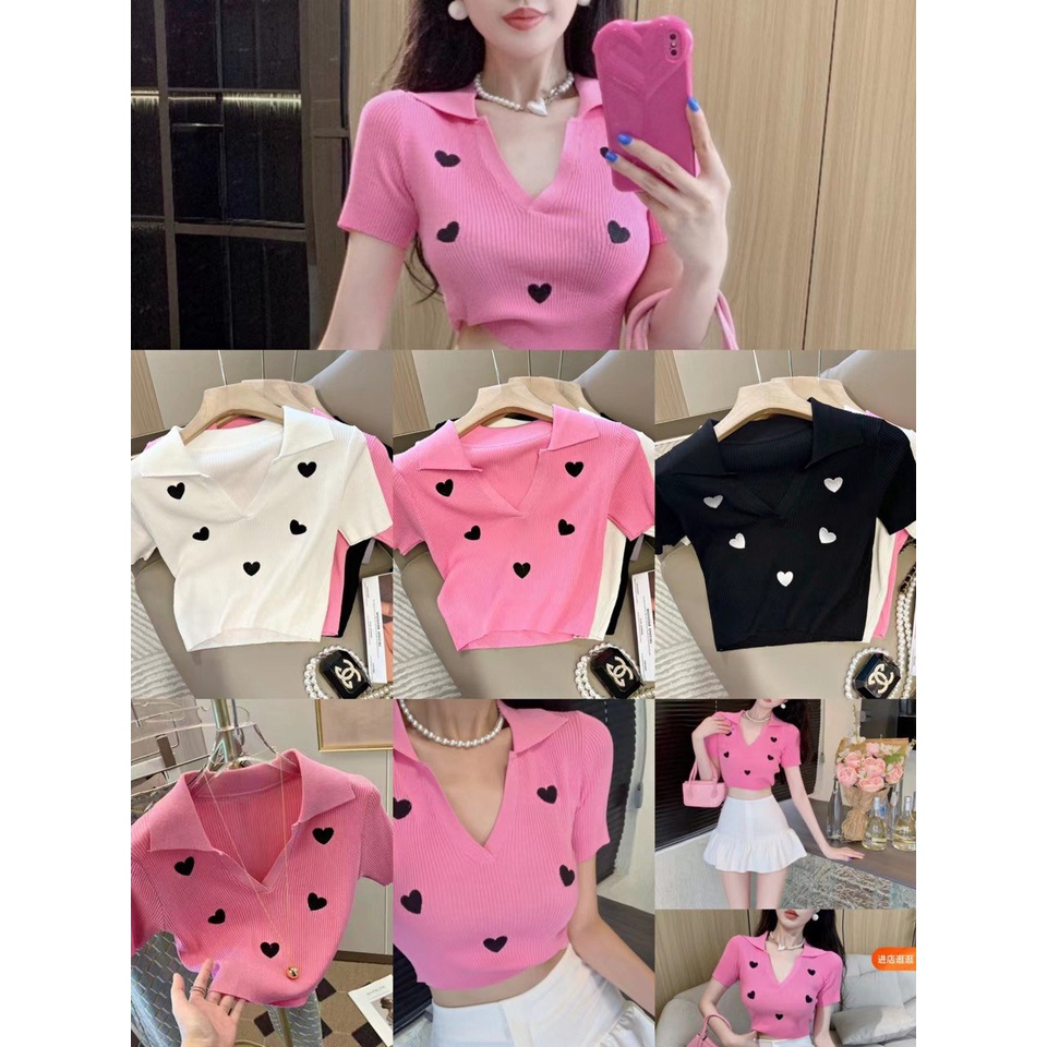 ÁO LEN NỮ CROPTOP TRÁI TIM CỔ V 3 MÀU SIÊU XINH