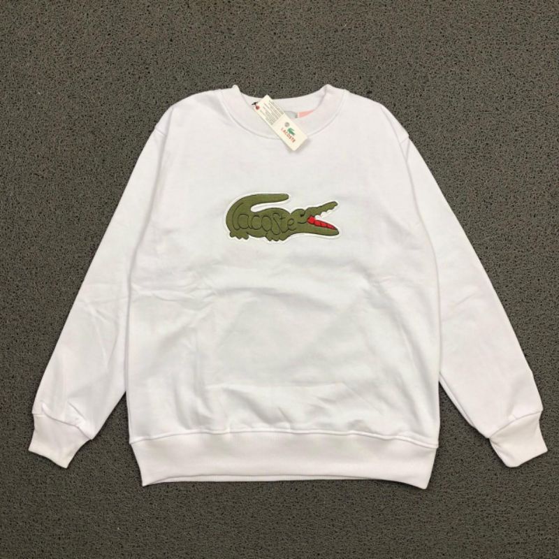 Áo Sweater Lac0Ste CR0CCODILE Cổ Thuyền Màu Trắng