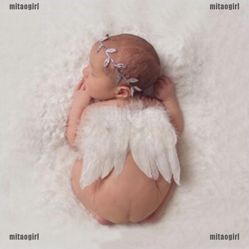 [🌸🌸Mitao] Cute Newborn Baby Girl Boy Angel Wings Headband Photo Props Silver Costume [VN]