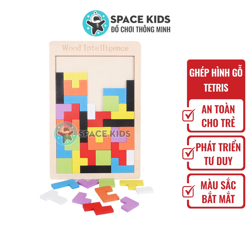 Đồ chơi gỗ thông minh cho bé ghép hình gỗ Tetris, đồ chơi giáo dục montessori Space Kids