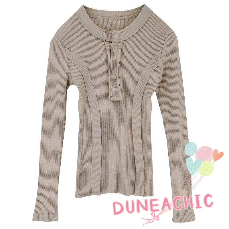 DUNEA Áo Thun Nữ Tay Dài Cổ Cao Hở Lưng Quyến Rũ