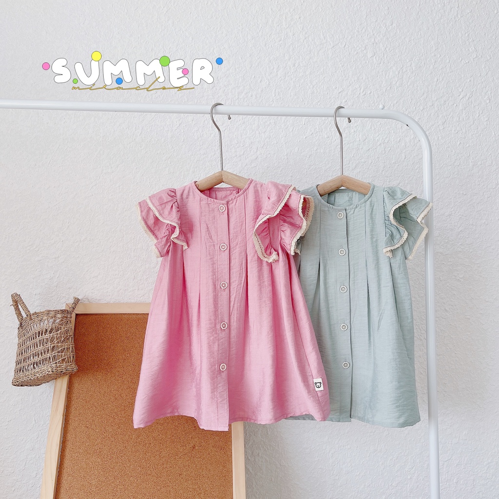 (8-21kg)-Jee kids- Váy đầm cổ tròn tay cánh tiên đôi viền ren so cute cho bé gái (ảnh thật)