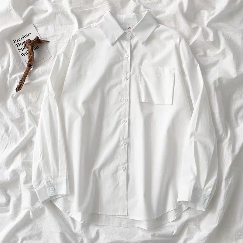 Áo sơ mi nữ trắng, đen dài tay form basic chất vải đũi xước Nhật mềm mát đủ Size SML-Thu Thảo Store.
