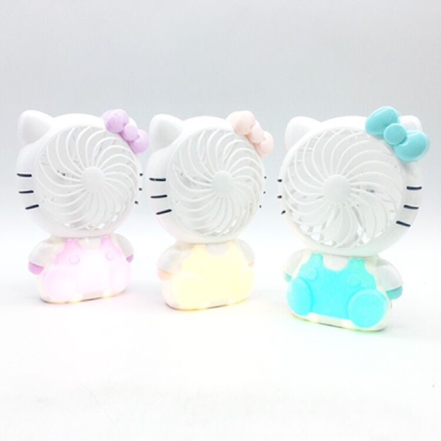 Quạt Pin Mini Cầm Tay Hello Kitty Ngồi  1 mức quạt + 1 mức đèn