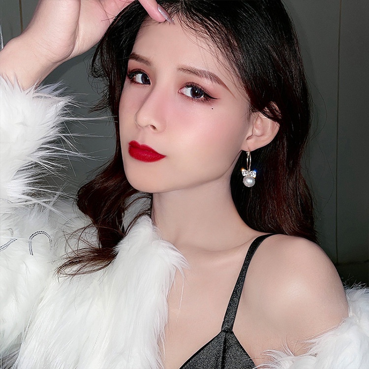 Khuyên Tai Hình Hoa Trà Đính Ngọc Trai Trắng 925 Phong Cách Mới Cho Nữ