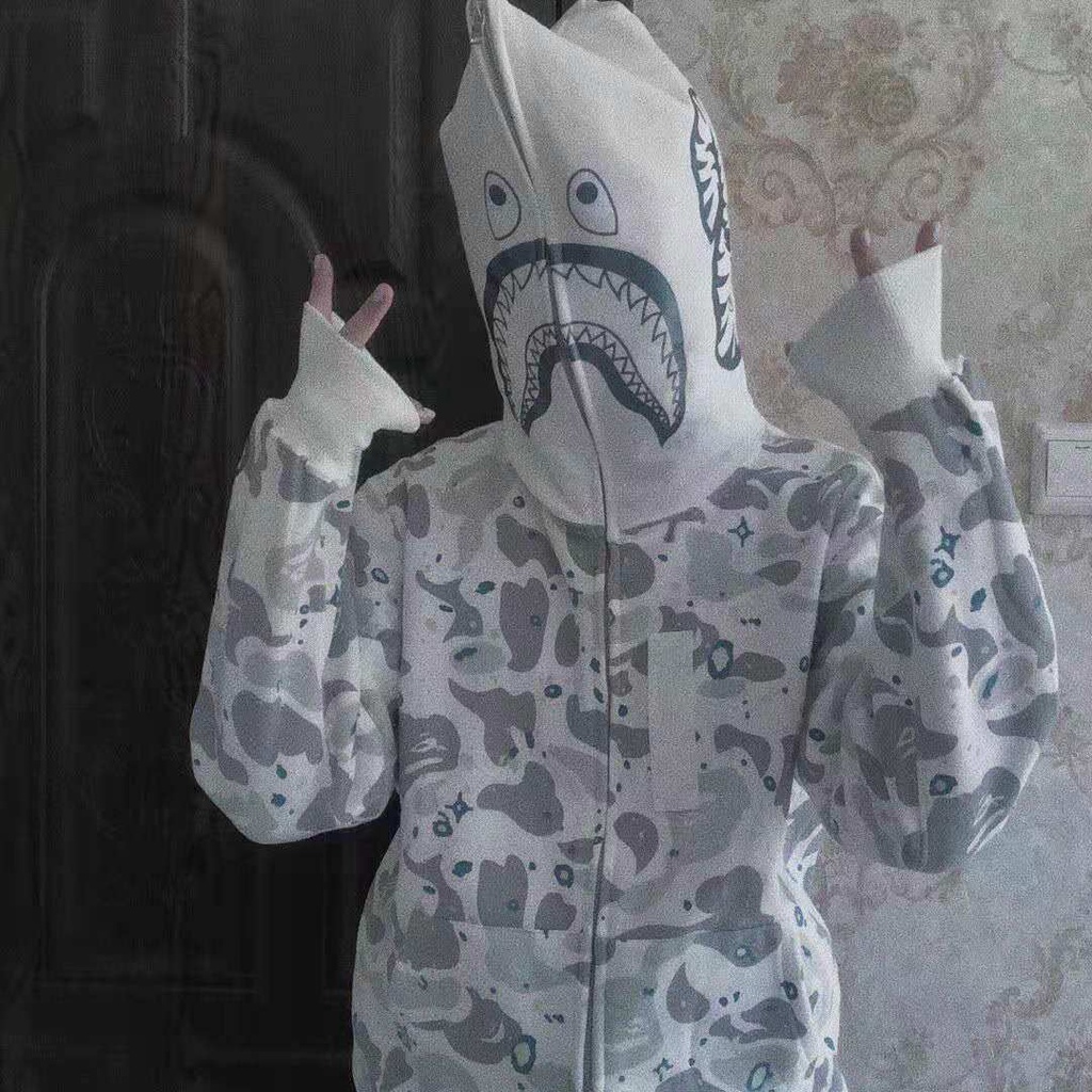 Áo khoác có mũ trùm cho nữ vải mỏng in hình cá mập cá tính thời trang xuân thu | BigBuy360 - bigbuy360.vn