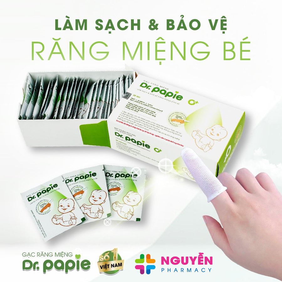 [HÀNG CÔNG TY] Gạc rơ lưỡi Dr. Papie hộp 30 miếng - vệ sinh răng miệng cho bé