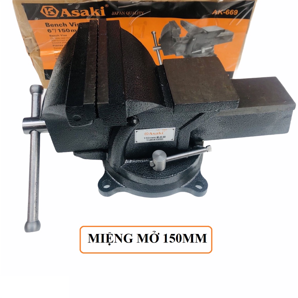 [có sẵn] [hình thật] Ê tô nguôi Miệng mở 150mm Asaki AK-669