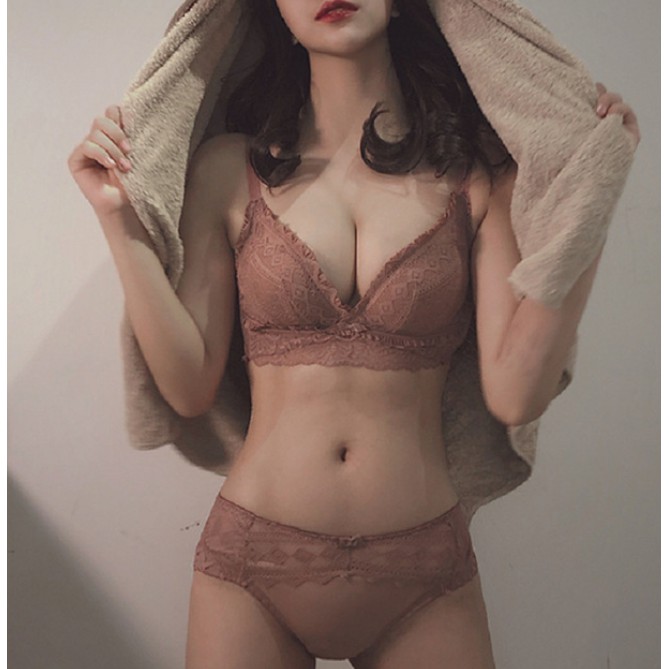 Set áo lót không gọng phối ren + quần lót phong cách quyến rũ dành cho nữ