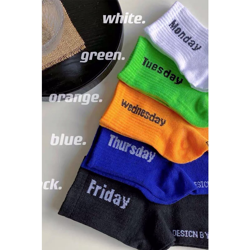 Tất nam nữ cổ cao, vớ nam mẫu chữ các ngày trong tuần phong cách Hàn Quốc Warm&amp;Cute AD39