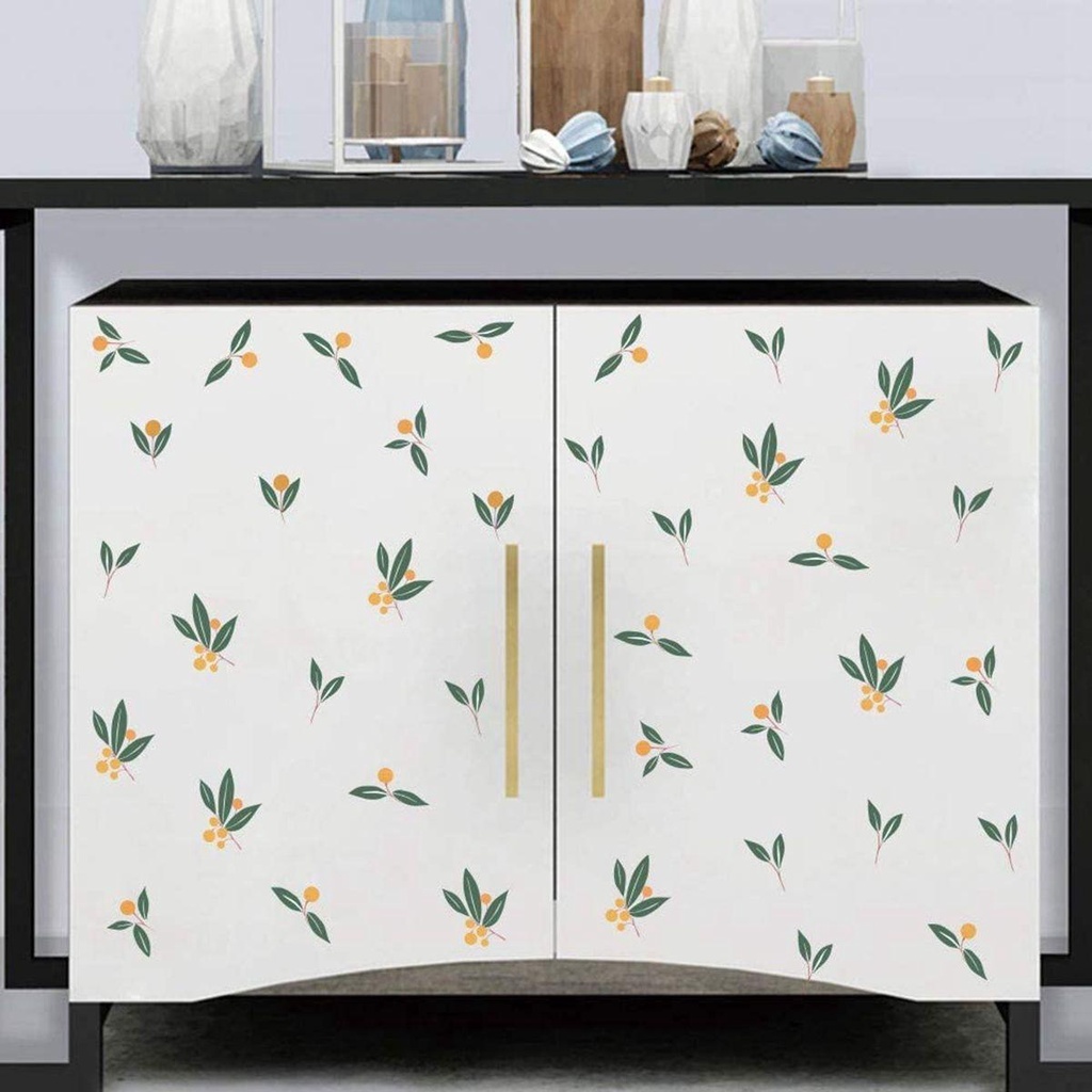 Miếng Dán Tường Trang Trí Phòng Khách DIY Hình Lá Cây Cam Trái Cây