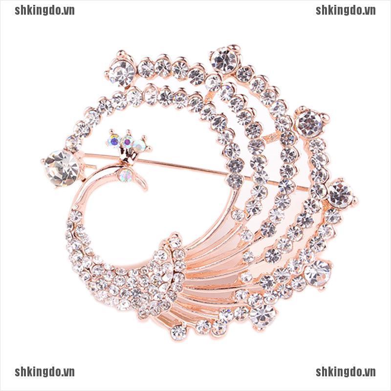 Ghim cài áo hình chim công đính đá pha lê