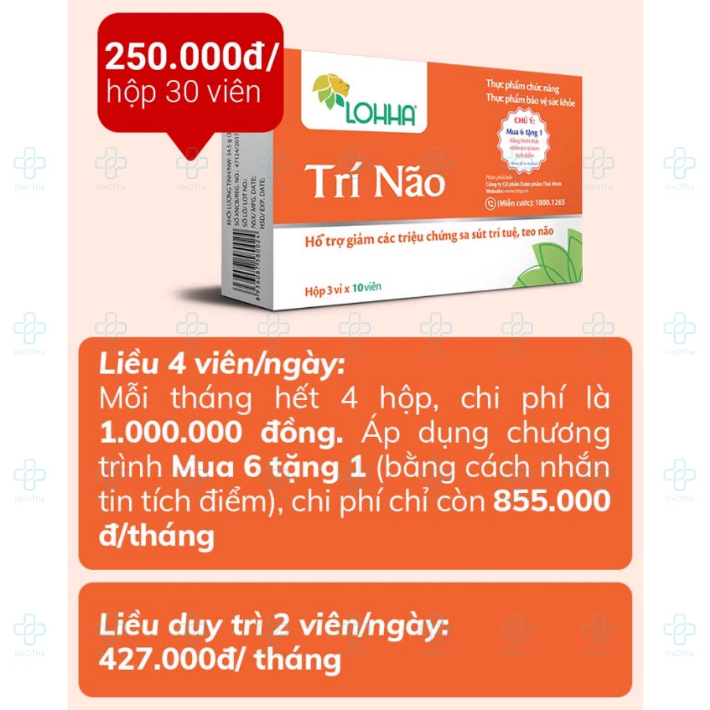 Viên uống bổ não Lohha Trí Não - Giúp hoạt huyết dưỡng não, ngăn ngừa teo não, sa sút trí tuệ (Hộp 30 viên) [Chính hãng]