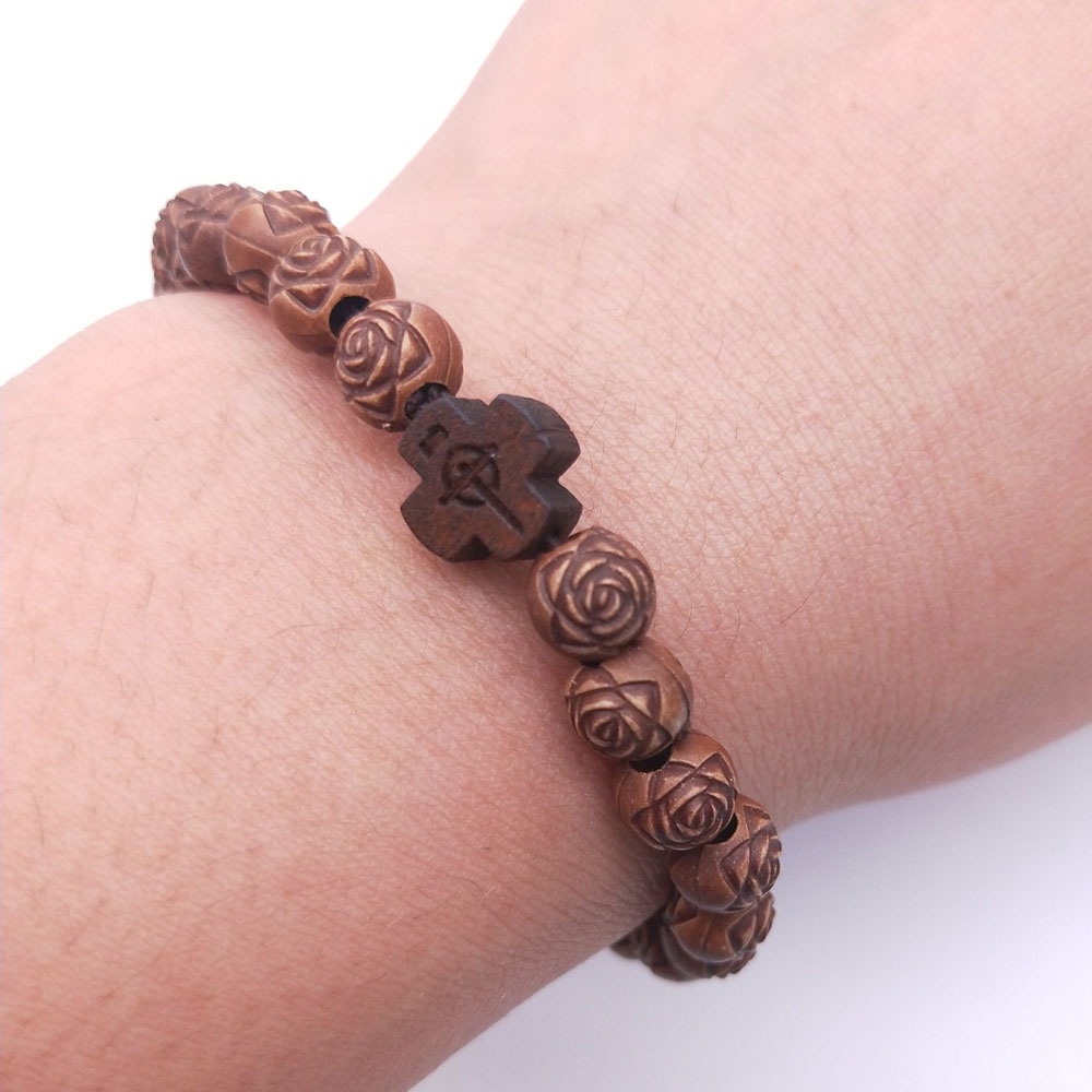 Hạt hoa hồng Vòng tay chữ thập Đồ trang sức tôn giáo Đồ trang sức tôn giáo cườm Chuỗi hạt đeo tay 5,5g