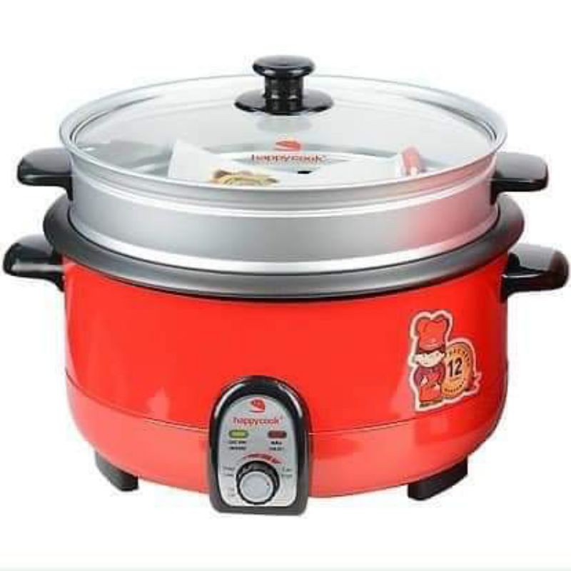 Lẩu điện đa năng nắp kính có xửng hấp Happy Cook  1300W 3.5L..