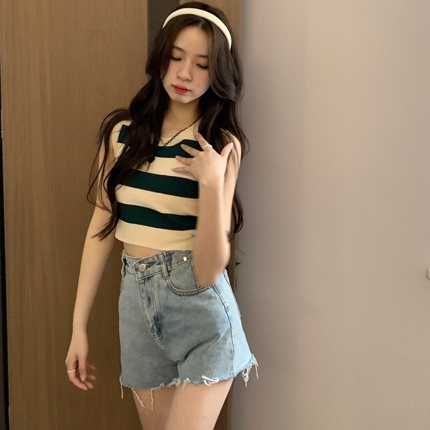 [Hana And Alice] áo len nữ croptop 3 lỗ chất đẹp co giãn hàng quảng châu cao cấp