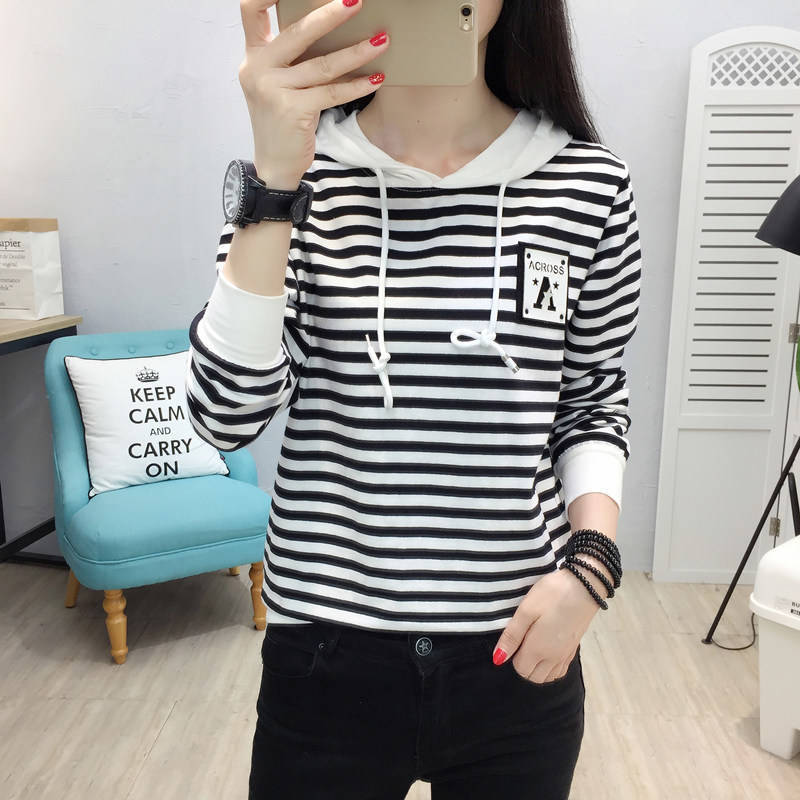 Áo Hoodie Tay Dài Kẻ Sọc Ngang Trẻ Trung Năng Động Cho Bạn Gái