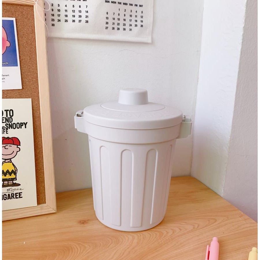 Thùng rác mini, hộp đựng nhỏ hình chiếc xô để bàn học bàn làm việc có nắp đậy tiện lợi 2 màu ghi và trắng K65