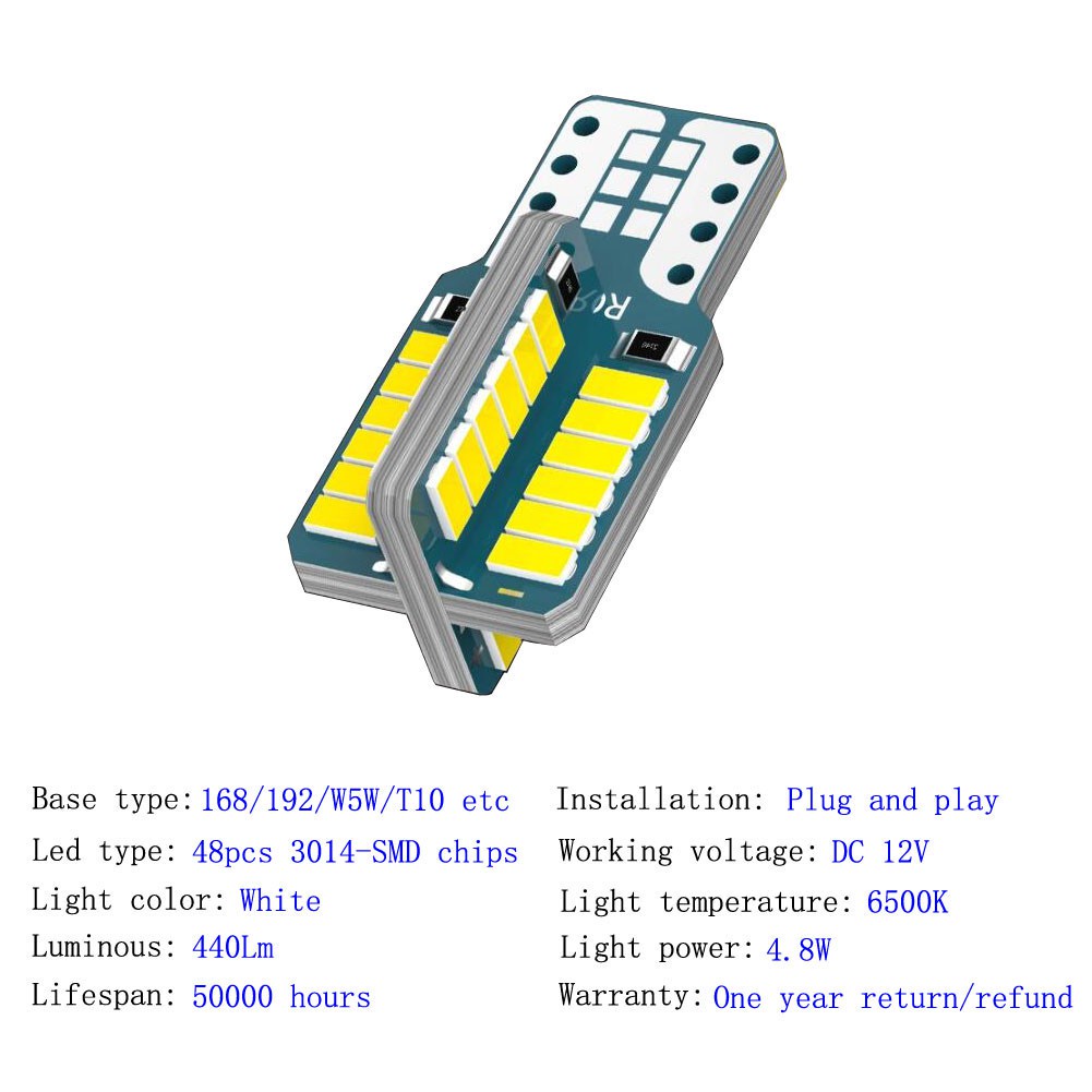 1 Đèn LED Trắng W5W T10 168 192 48 3014 SMD DC 12V Cho Xe Hơi