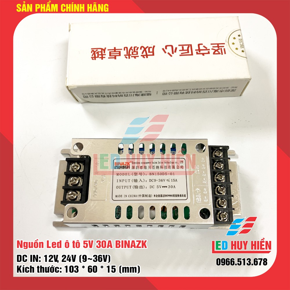 nguồn hạ áp 5v 30A (150W) BINAZK chuyên ô tô (Nguồn ô tô 5V30A BINAZK dùng cho module led, Led)
