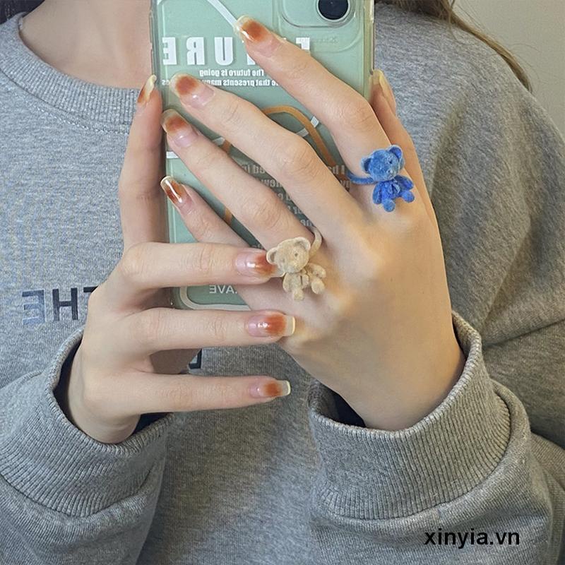 Nhẫn hở từ vải nhung mặt hình chú gấu đáng yêu hợp thời trang dành cho nữ