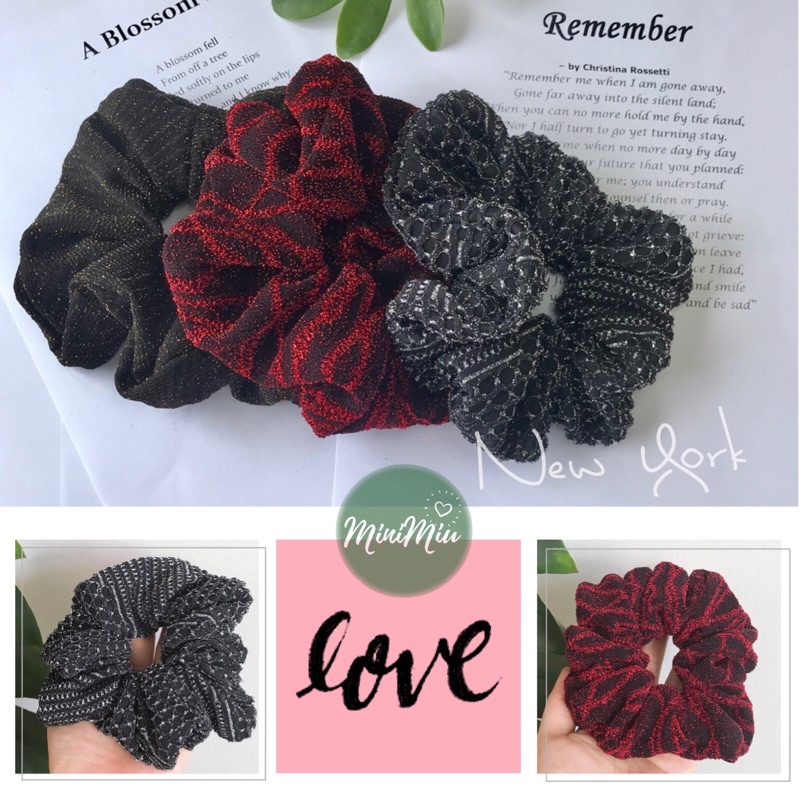 Dây cột tóc, buộc tóc Scrunchies vải ren kim tuyến siêu phồng CT32VA-1