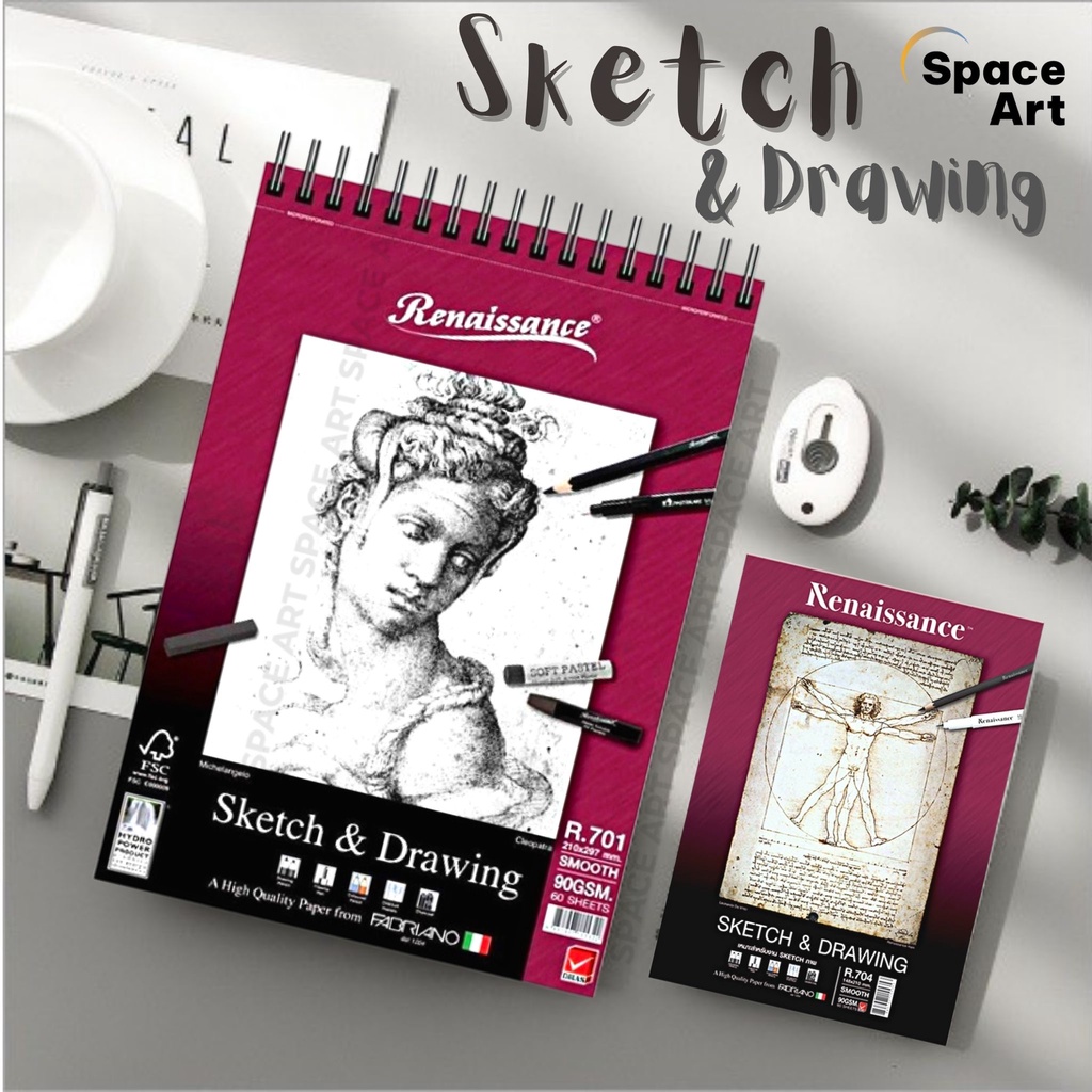Sổ vẽ Sketch & Drawing Renaissance vân Smooth 90gsm 60 tờ