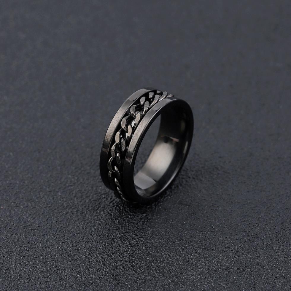 Nhẫn khui bia dây xích xoay unisex nam nữ titan mạ kim loại base vàng đen xanh