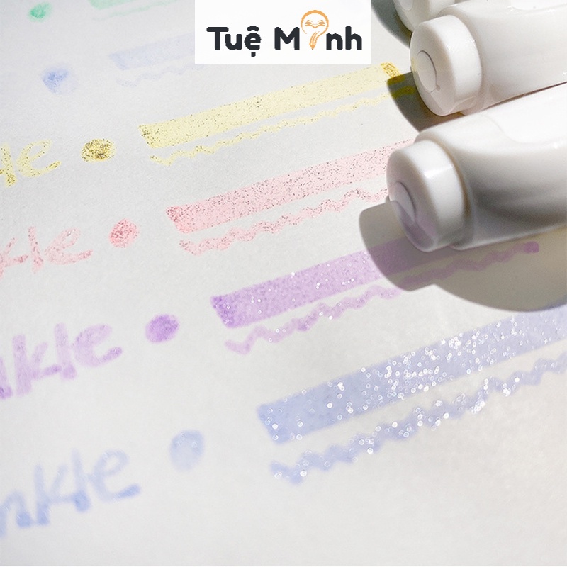 Bộ 4 bút higlight 2 đầu nhũ kim tuyến Twinkle B43 màu dạ quang ánh kim bút nhớ Pastel