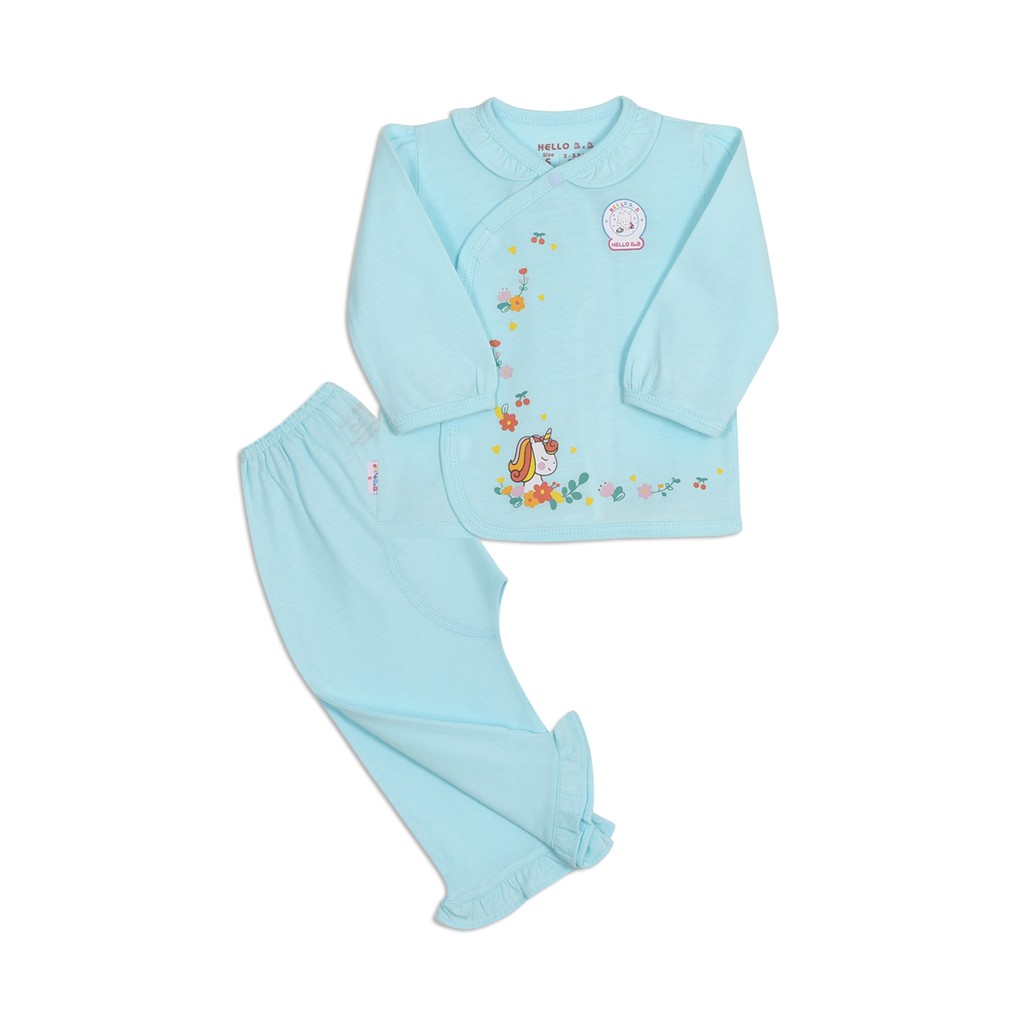 Bộ đồ sơ sinh cài xéo bé gái tay dài 1319- HELLO B&amp;B