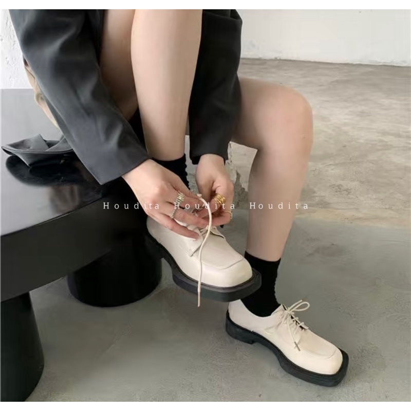 Giày tây nữ mũi vuông oxford dây buộc cá tính trẻ trung đi học đi làm - HOUDITA - STMV-005