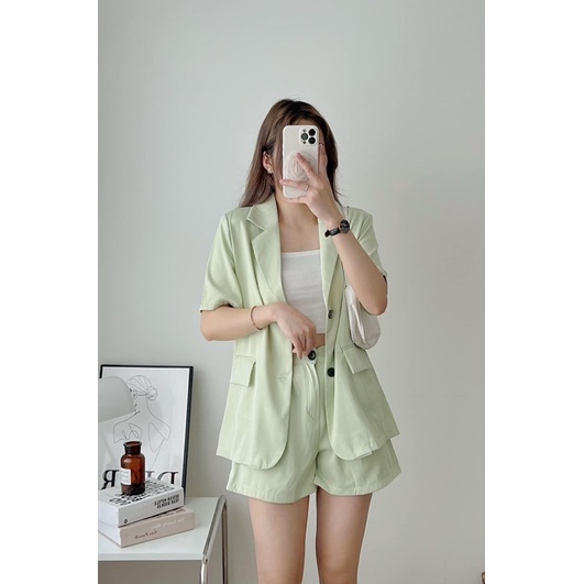 Set blazer áo Vest nữ cộc tay xẻ lưng mix quần short nữ đùi Hàn Quốc, Set đồ nữ mùa hè cá tính sang chảnh