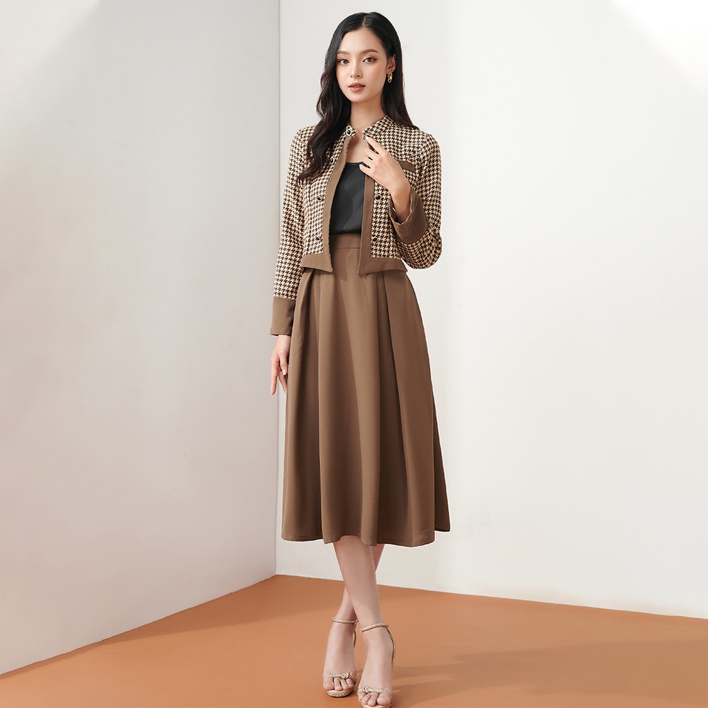 Váy Xòe Dài Tay Tiểu Thư Công Sở LEOSWEARING Chân Váy Dài Qua Gối Áo Sơ Mi Tay Dài Phối Nơ Cổ vay cong so du tiec D78 | BigBuy360 - bigbuy360.vn