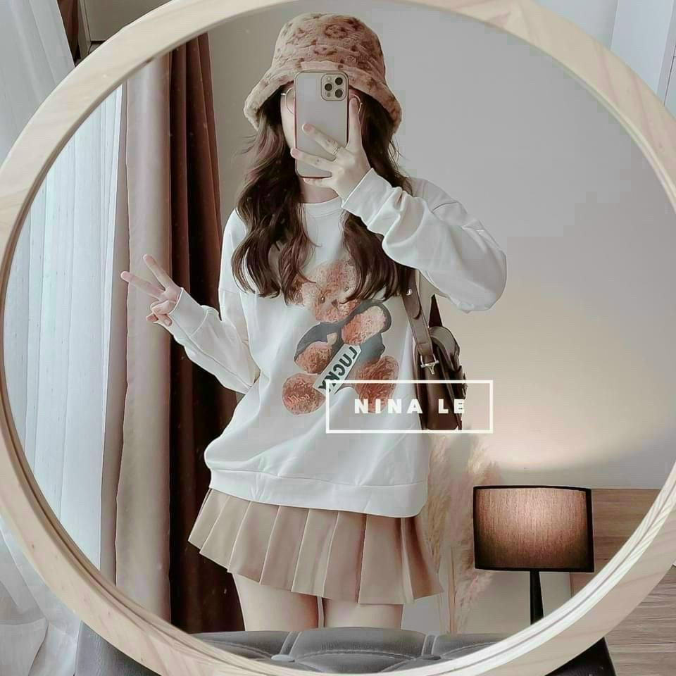 (Ưu Đãi FreeShip) Sét váy nữ đi chơi,áo phông tay dài in hình dễ thương mix chân váy xếp li,thiết kế trẻ trung năng đông