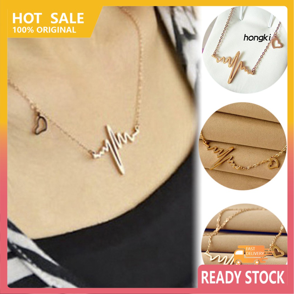 Vòng Cổ Hợp Kim Mặt Hình Trái Tim Và Điện Tâm Đồ Độc Đáo Thời Trang Dành Cho Nữ