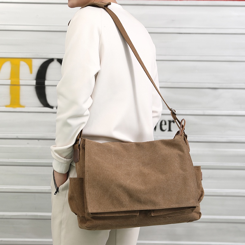 Túi Đeo Chéo Vải Canvas Phong Cách Retro Thời Trang Cho Nam