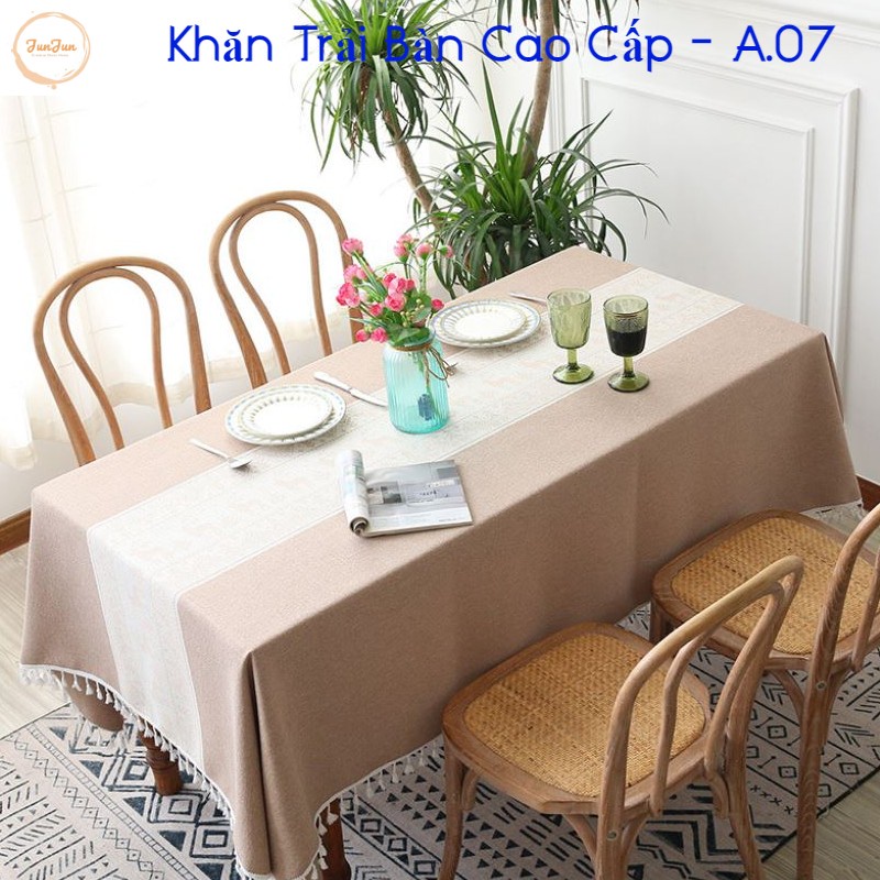 K14_Khăn trải bàn Cao Cấp có tua hình vuông/chữ nhật chất liệu cotton 100% Phong cách Bắc Âu