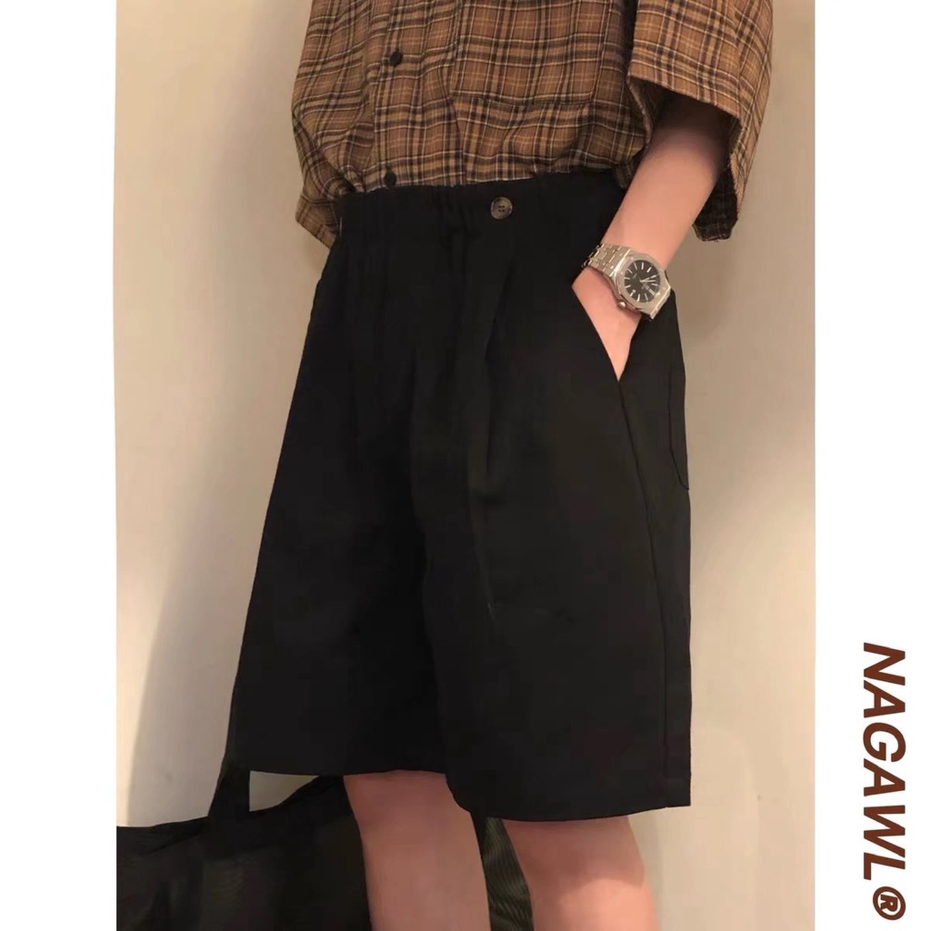 Quần Short Thể Thao Ống Rộng Màu Trơn Thời Trang Harajuku Cho Nam Và Nữ