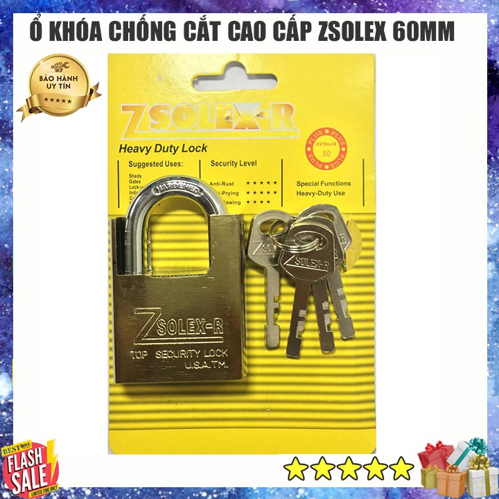 Ổ khóa chống cắt Zsolex size lớn 60mm  Trọn bộ 1 ổ khóa cao cấp, 4 chìa khóa thông minh